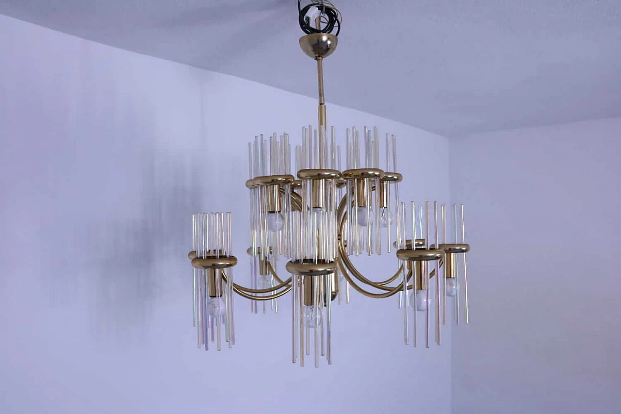 Lampadario in ottone e vetro di Gaetano Sciolari 1107360