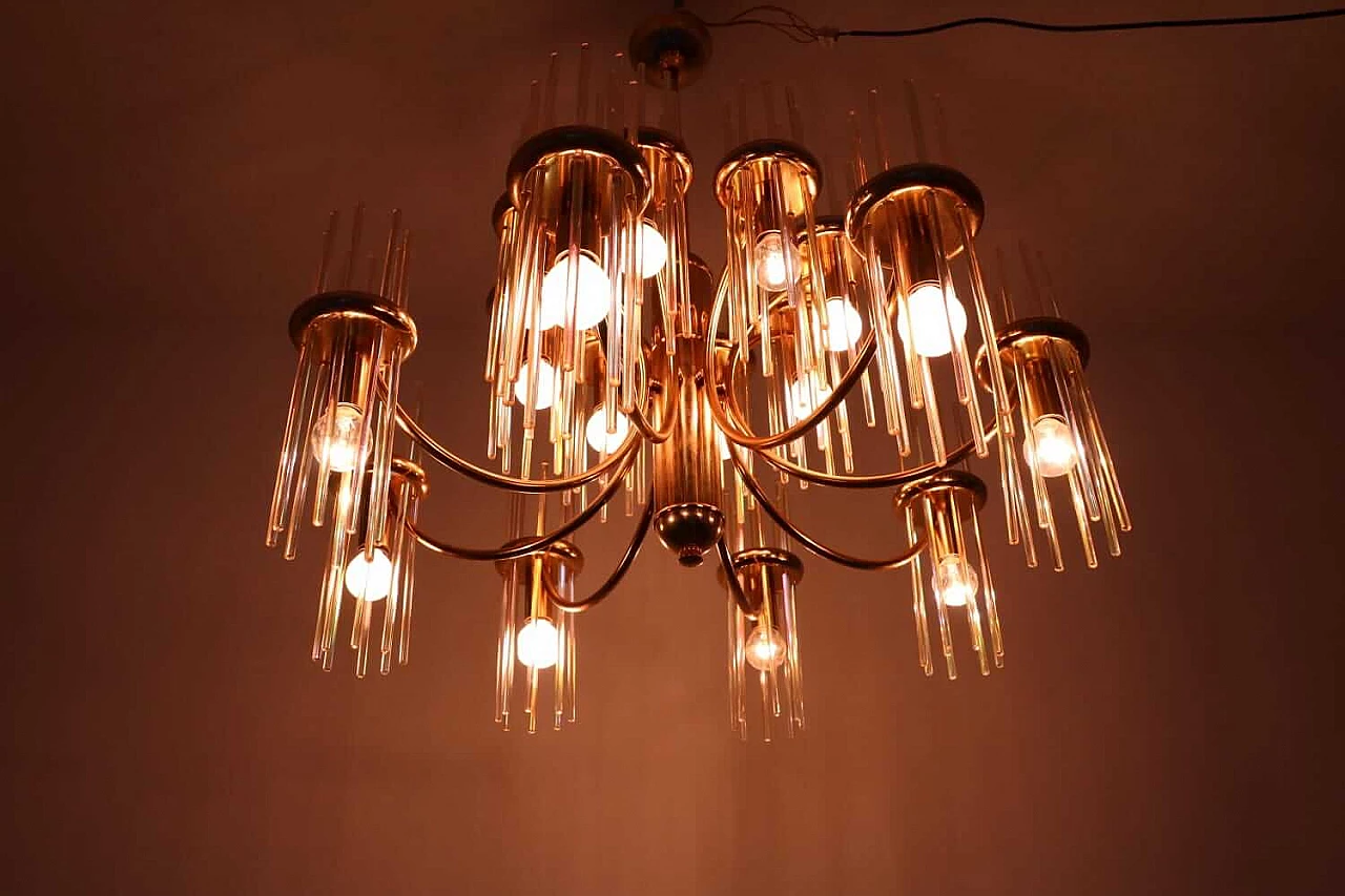 Lampadario in ottone e vetro di Gaetano Sciolari 1107361