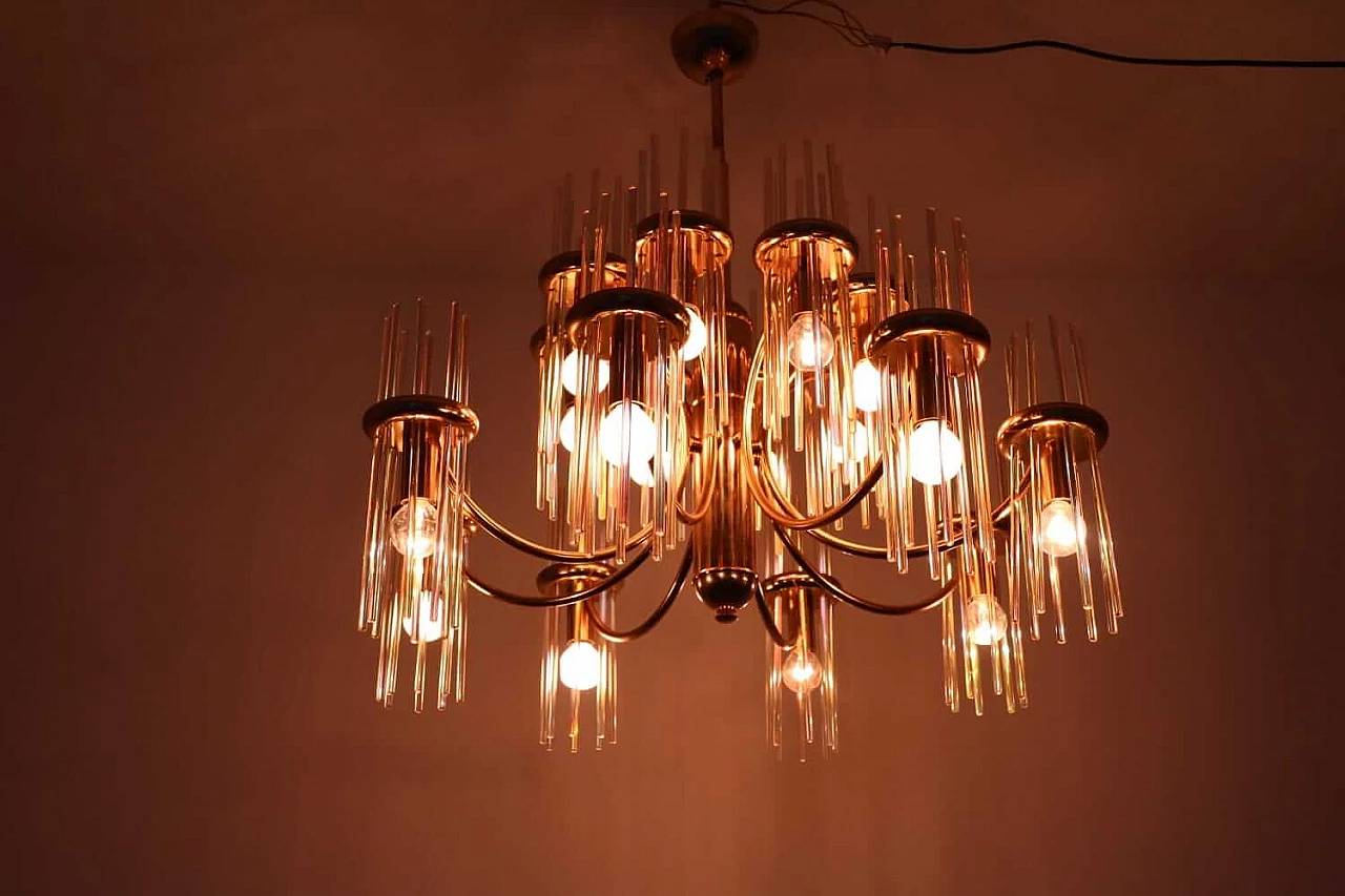 Lampadario in ottone e vetro di Gaetano Sciolari 1107362