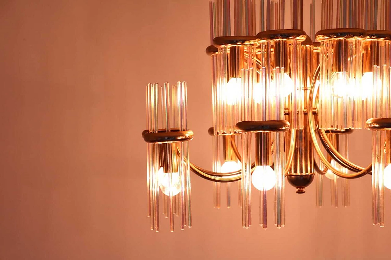 Lampadario in ottone e vetro di Gaetano Sciolari 1107363