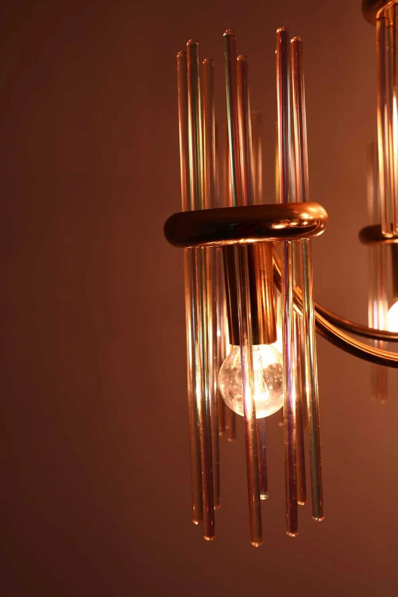 Lampadario in ottone e vetro di Gaetano Sciolari 1107364