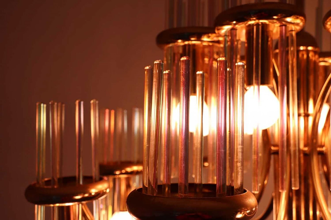 Lampadario in ottone e vetro di Gaetano Sciolari 1107369