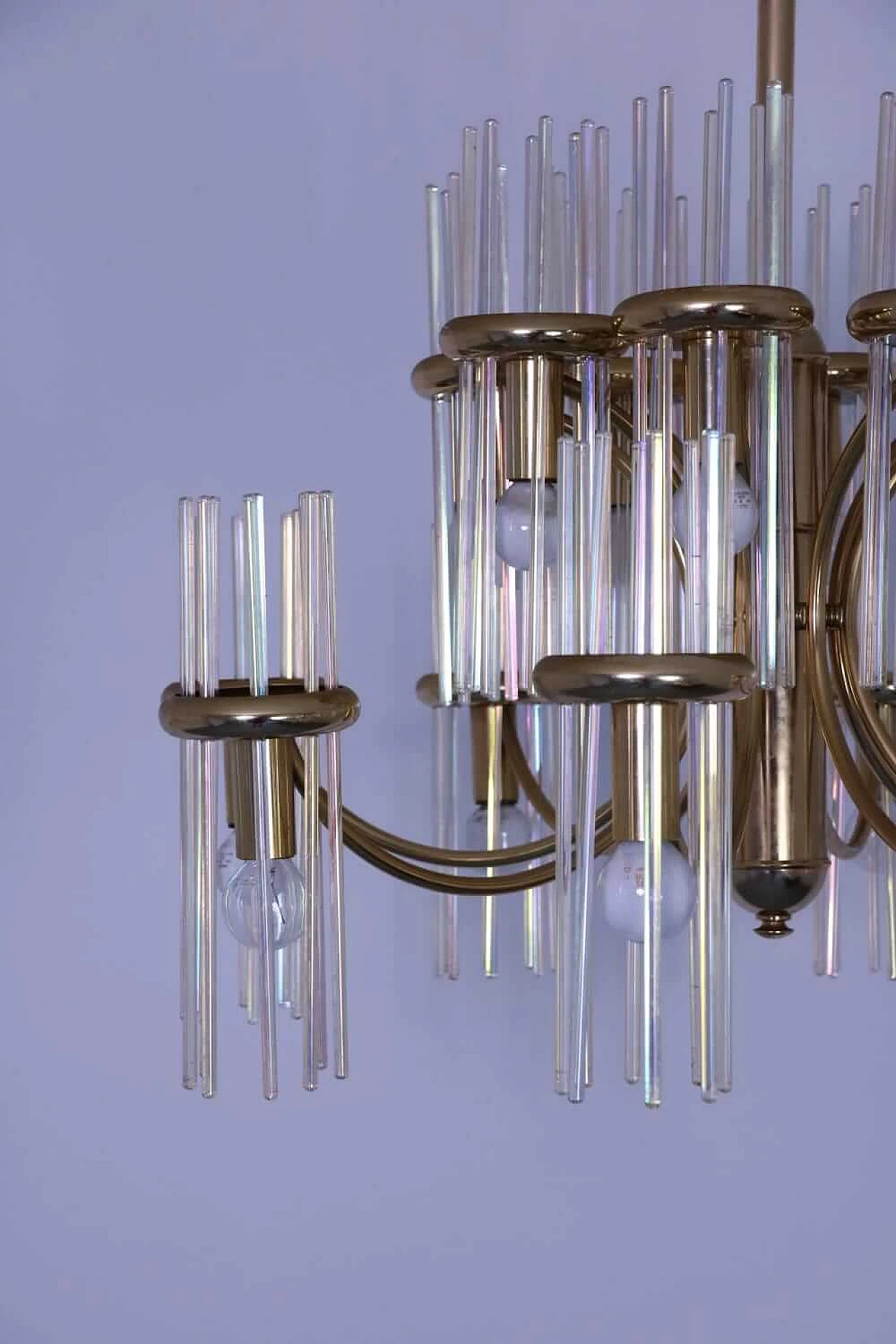 Lampadario in ottone e vetro di Gaetano Sciolari 1107370