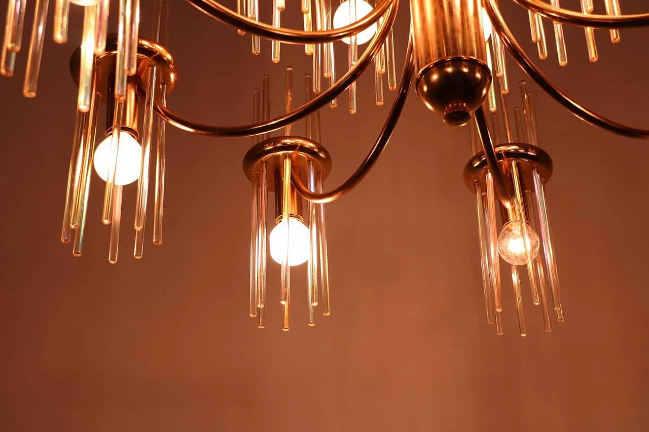 Lampadario in ottone e vetro di Gaetano Sciolari 1107371