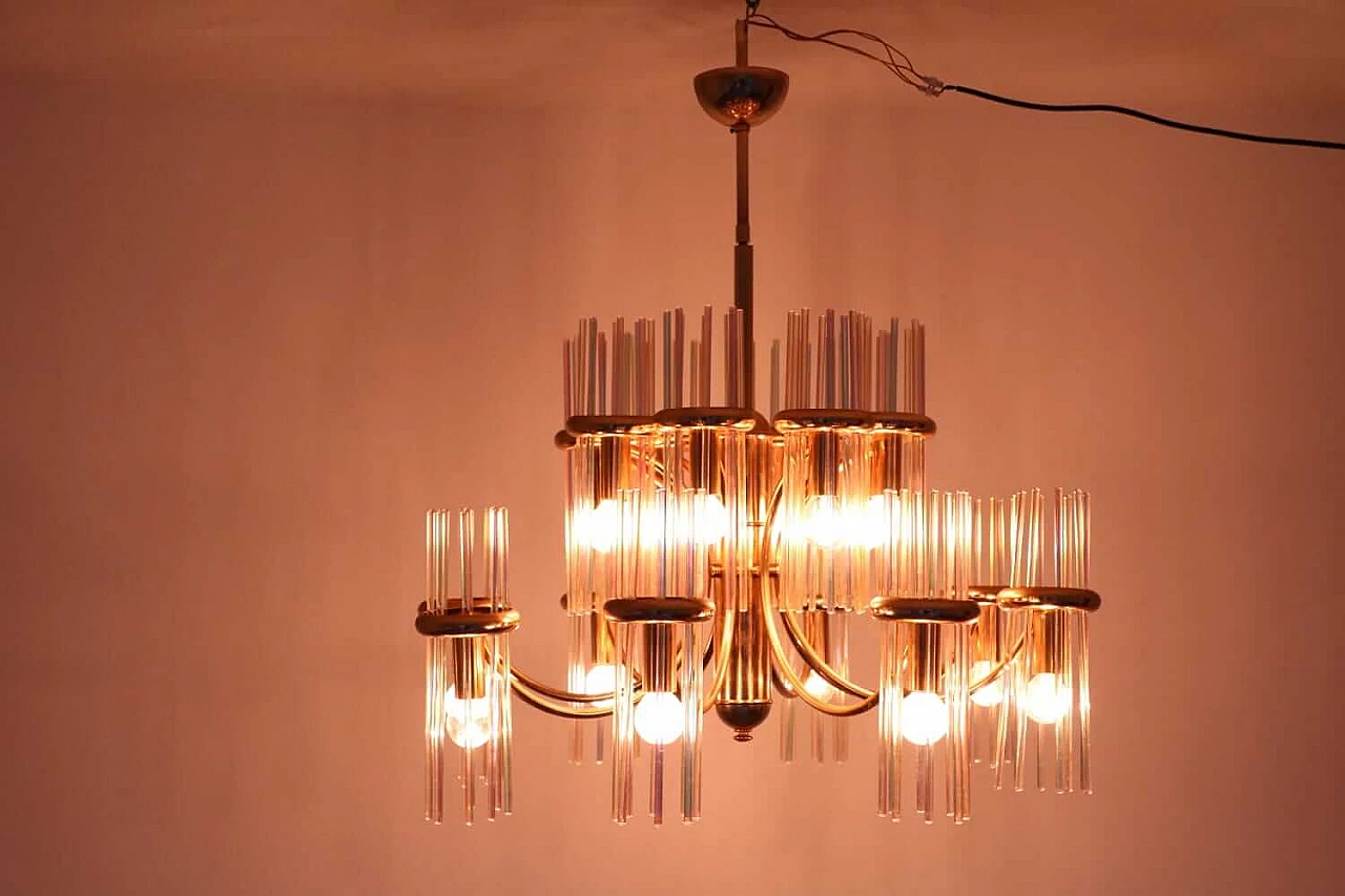Lampadario in ottone e vetro di Gaetano Sciolari 1107373