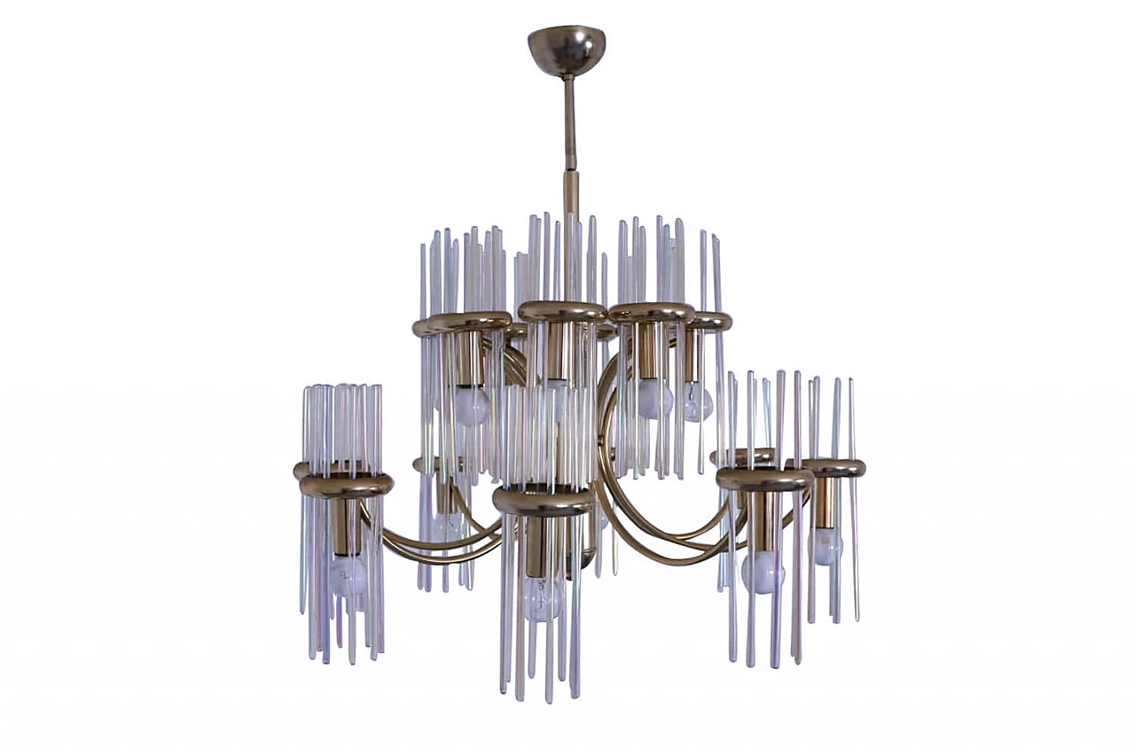 Lampadario in ottone e vetro di Gaetano Sciolari 1108179