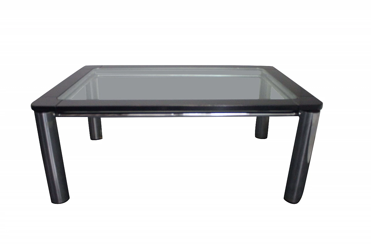 Tavolo da pranzo in legno laccato nero, acciaio e vetro, anni '70 1108286