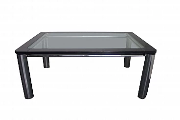 Dining table in black lacquered wood, steel and glass, 1970s