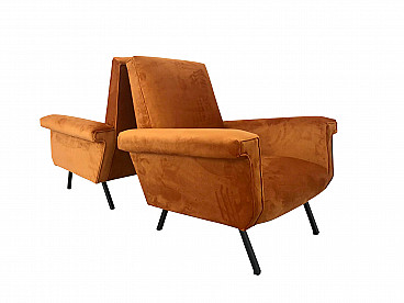 Pair of velvet armchairs, Marco Zanuso, 60s