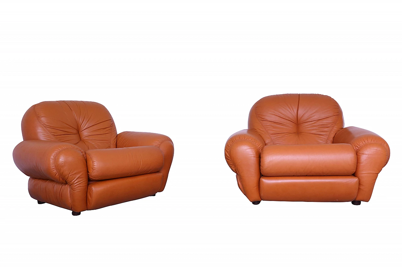 Pair of leather armchairs, 70's 1109390