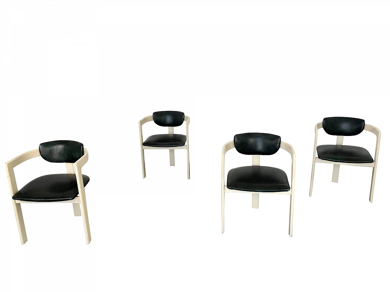 4 Dining chair in wood and leather, 70s 1109590