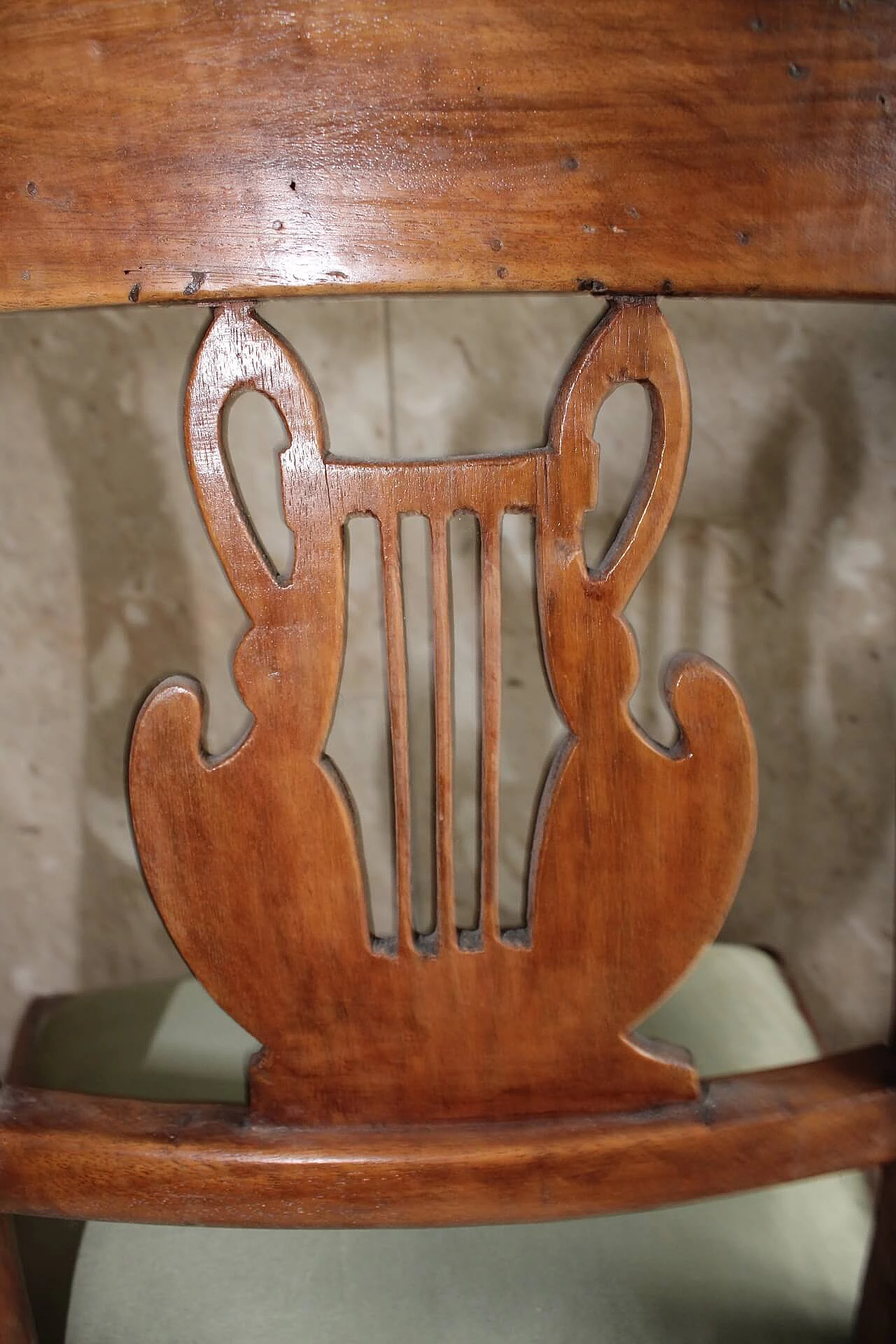 Set of 4 Imperial chairs, walnut with green silk seat, Tuscany, 19th century 1109613