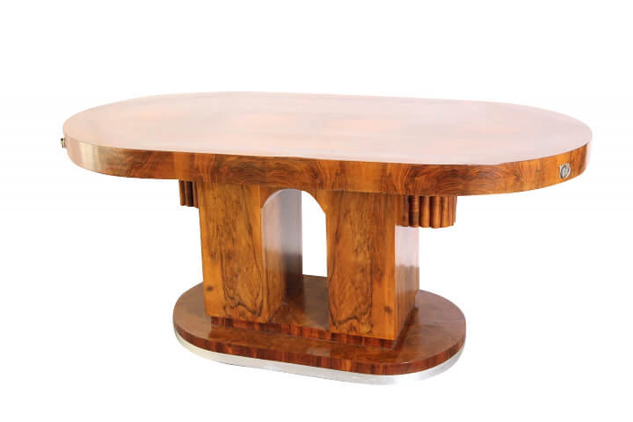 Tavolo allungabile Art Decò in noce e radica, anni '30 1109628