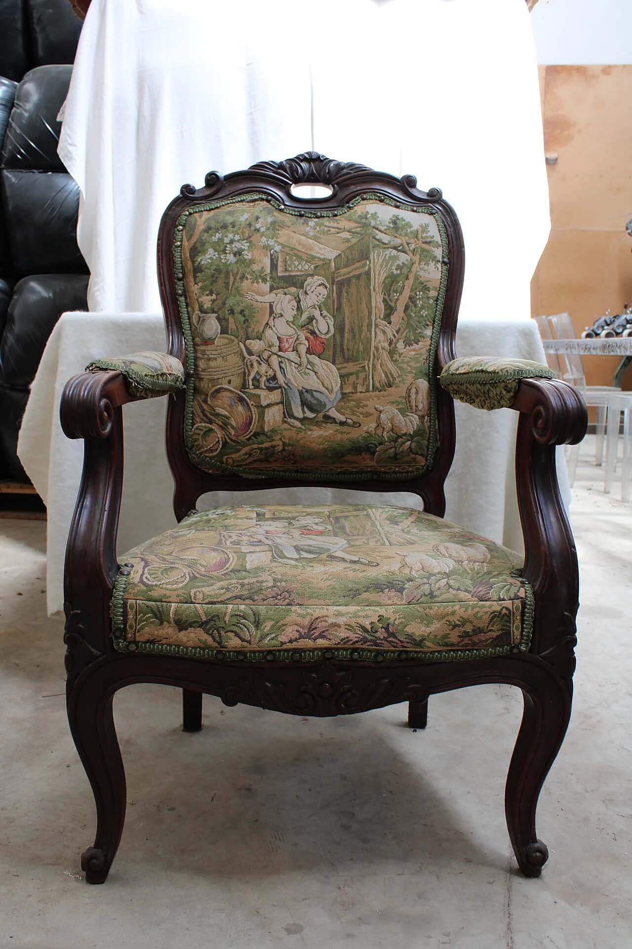 Luigi Filippo armchair with upholstery Aubuson, mid 19th century 1109691