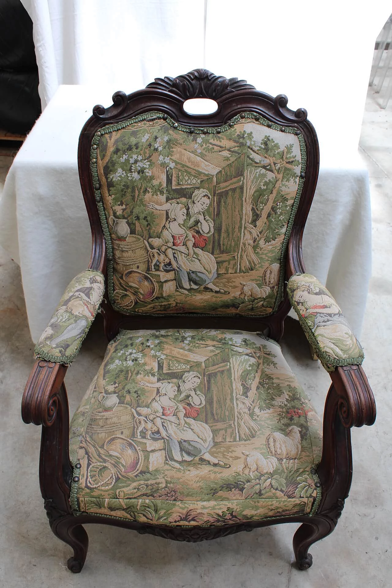 Luigi Filippo armchair with upholstery Aubuson, mid 19th century 1109692