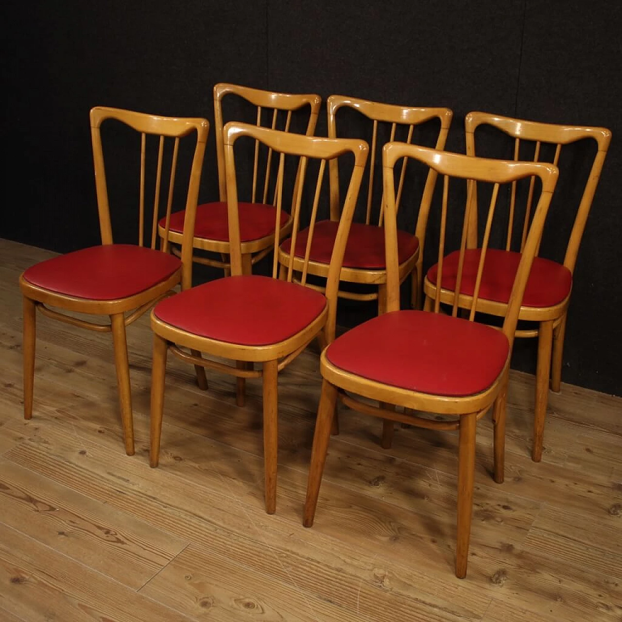6 Italian design chairs in exotic wood and pleather 1110305