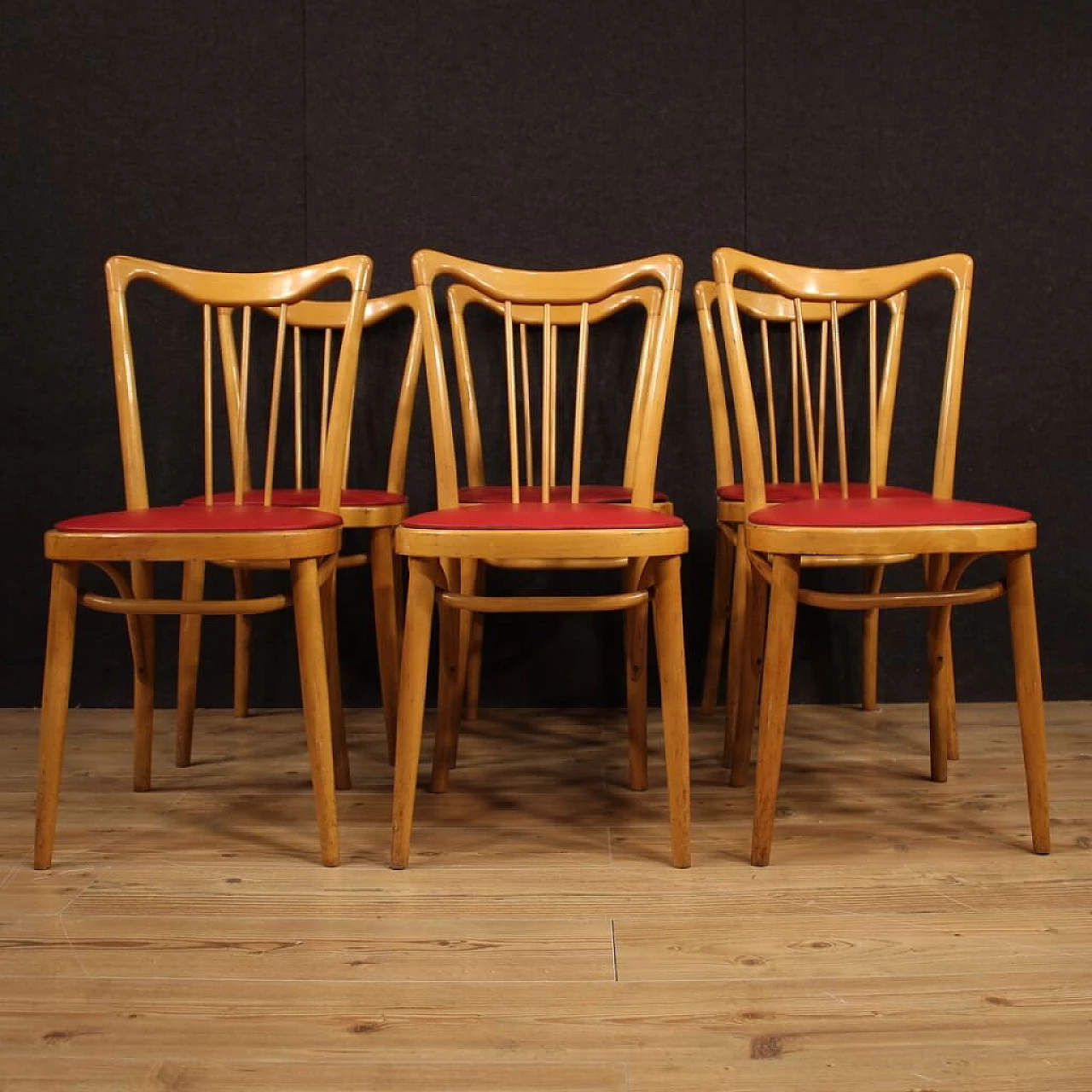 6 Italian design chairs in exotic wood and pleather 1110306