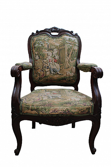 Luigi Filippo armchair with upholstery Aubuson, mid 19th century