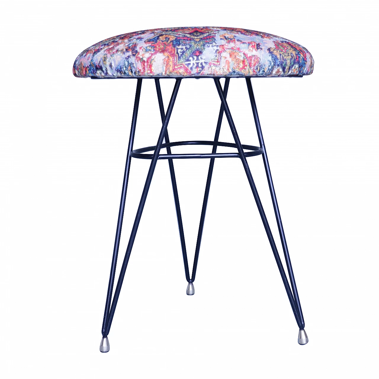 Round vintage stool in black metal with Missoni textile seat, Italy, 50s 1111133