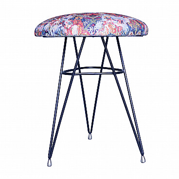 Round vintage stool in black metal with Missoni textile seat, Italy, 50s