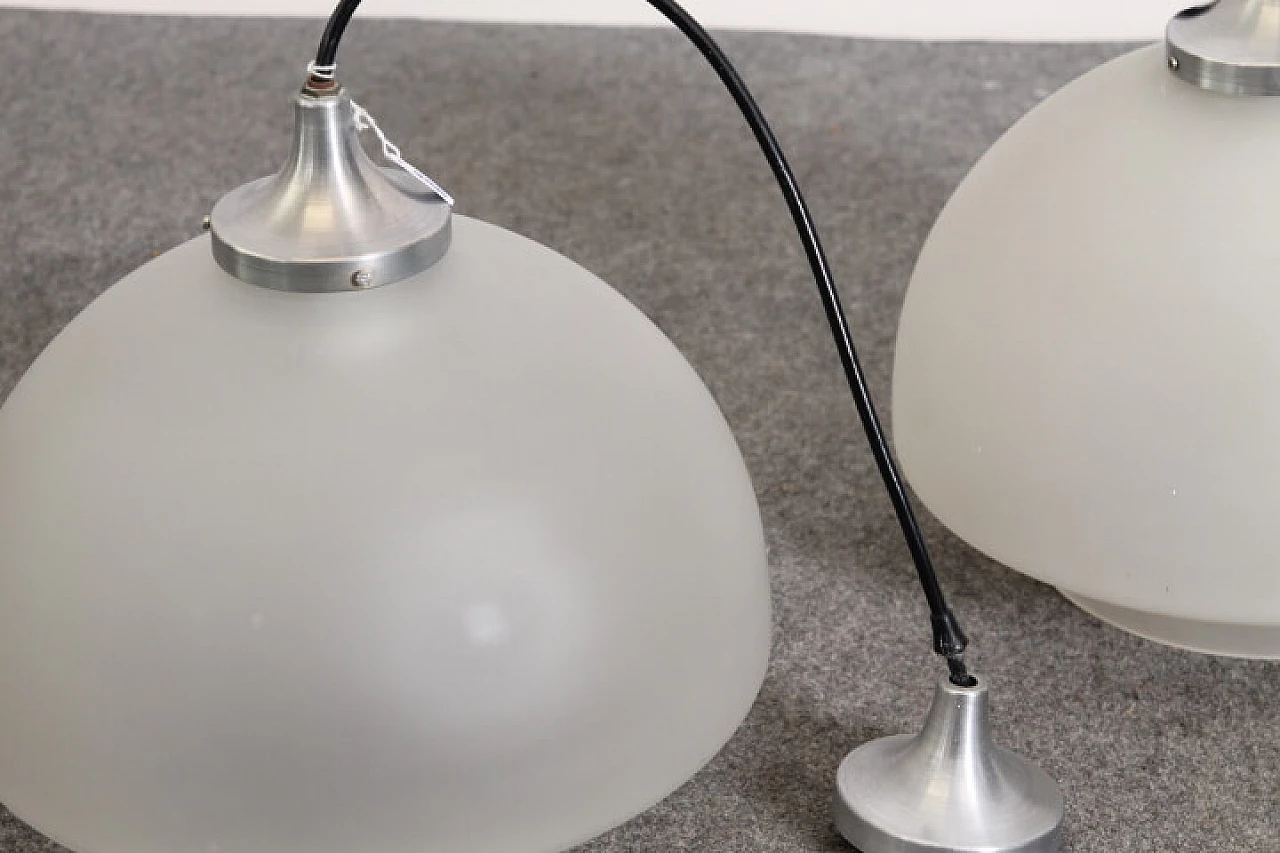 Pair of glass and steel pendant lamps, 1970s 1111204