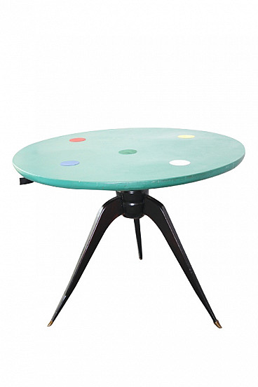 Table with leather top, Paolo Buffa style, 1950s