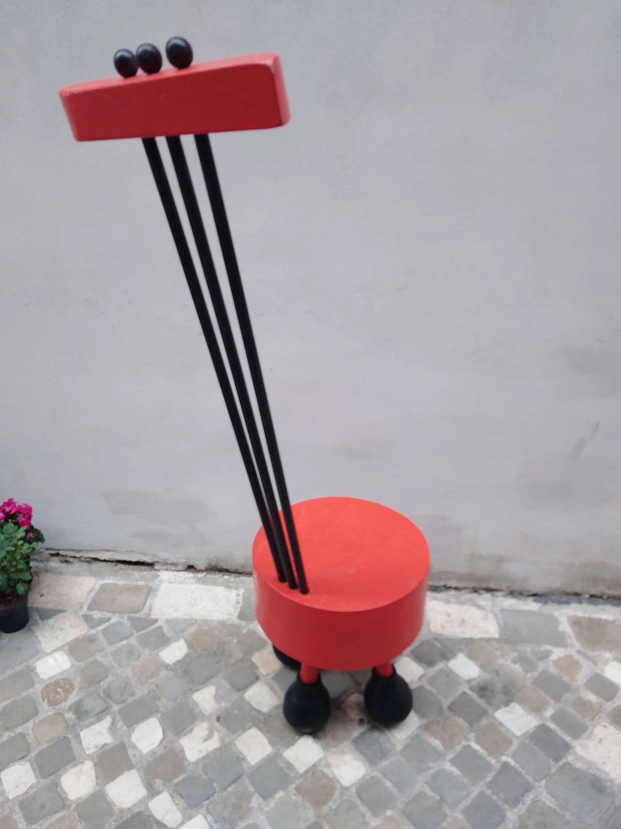 Artistic red and black wooden chair 1111659