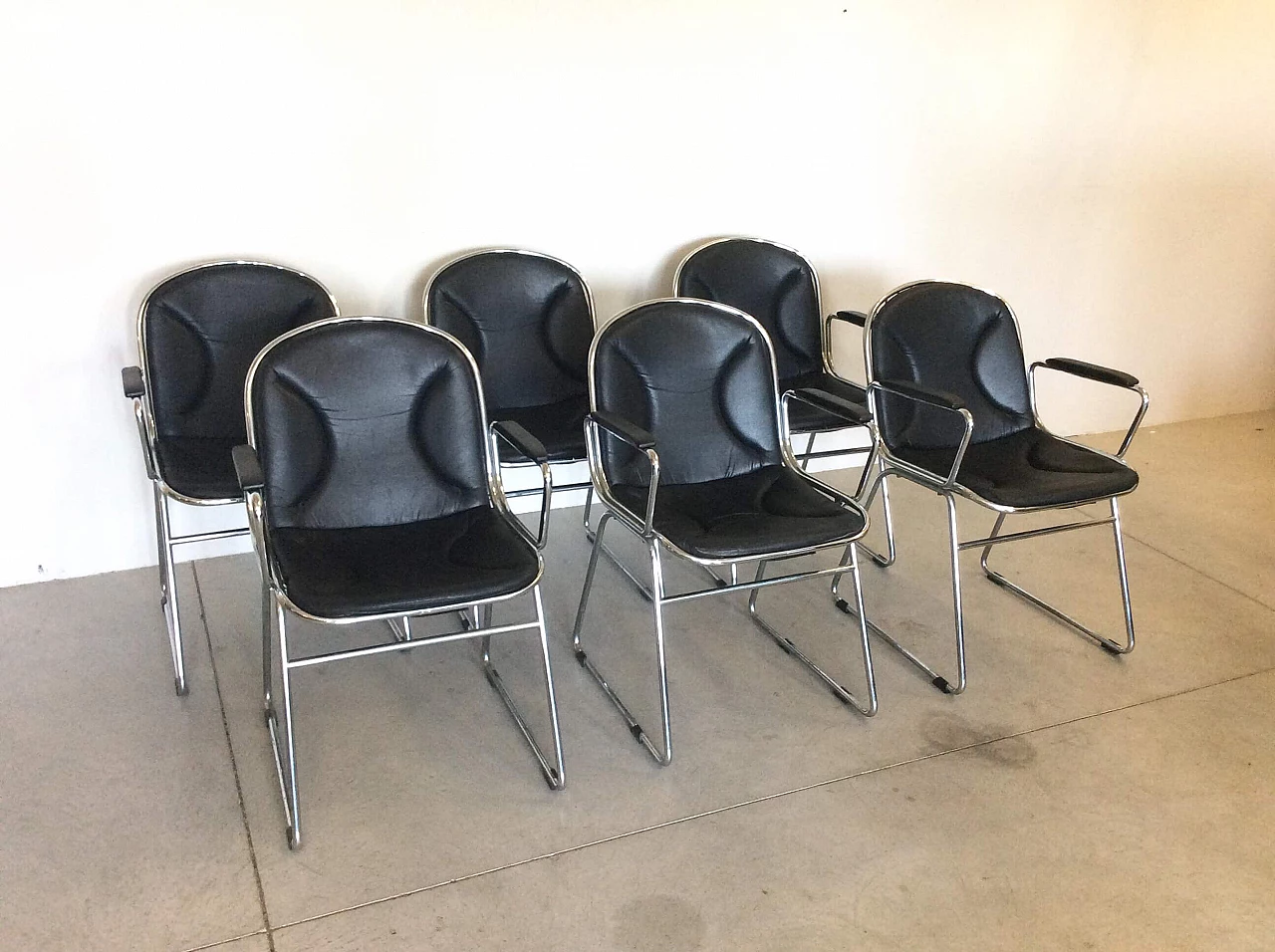 6 steel and skai chairs, 1970s 1111756