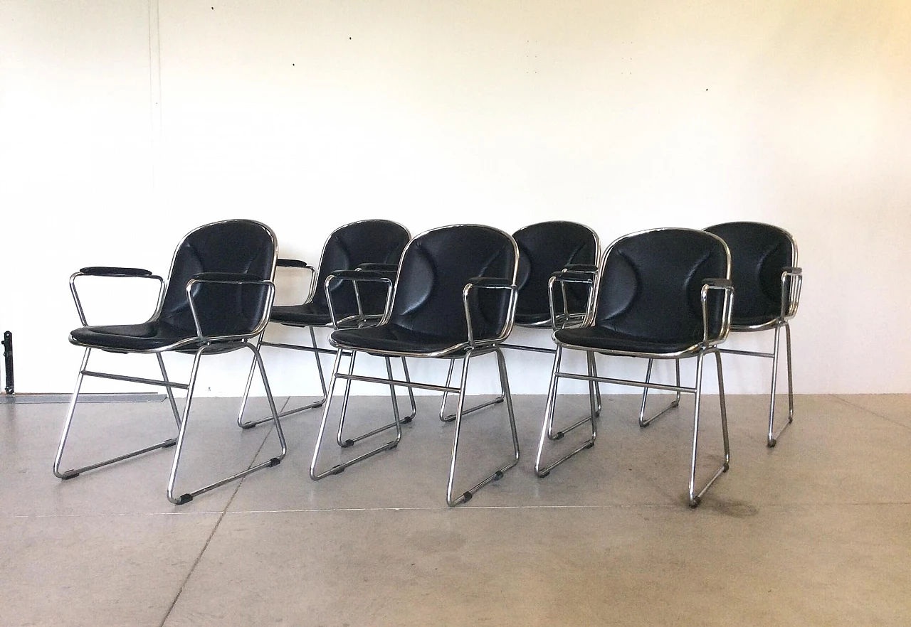 6 steel and skai chairs, 1970s 1111757