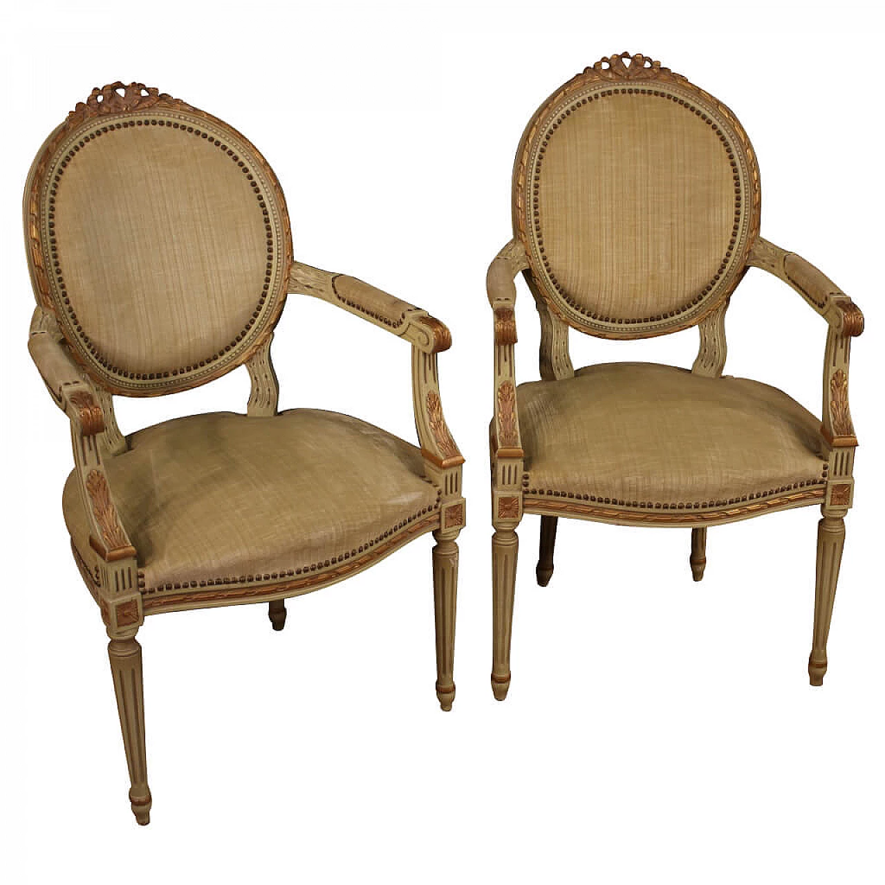 Pair of Italian lacquered and gilded Louis XVI style armchairs 1111931