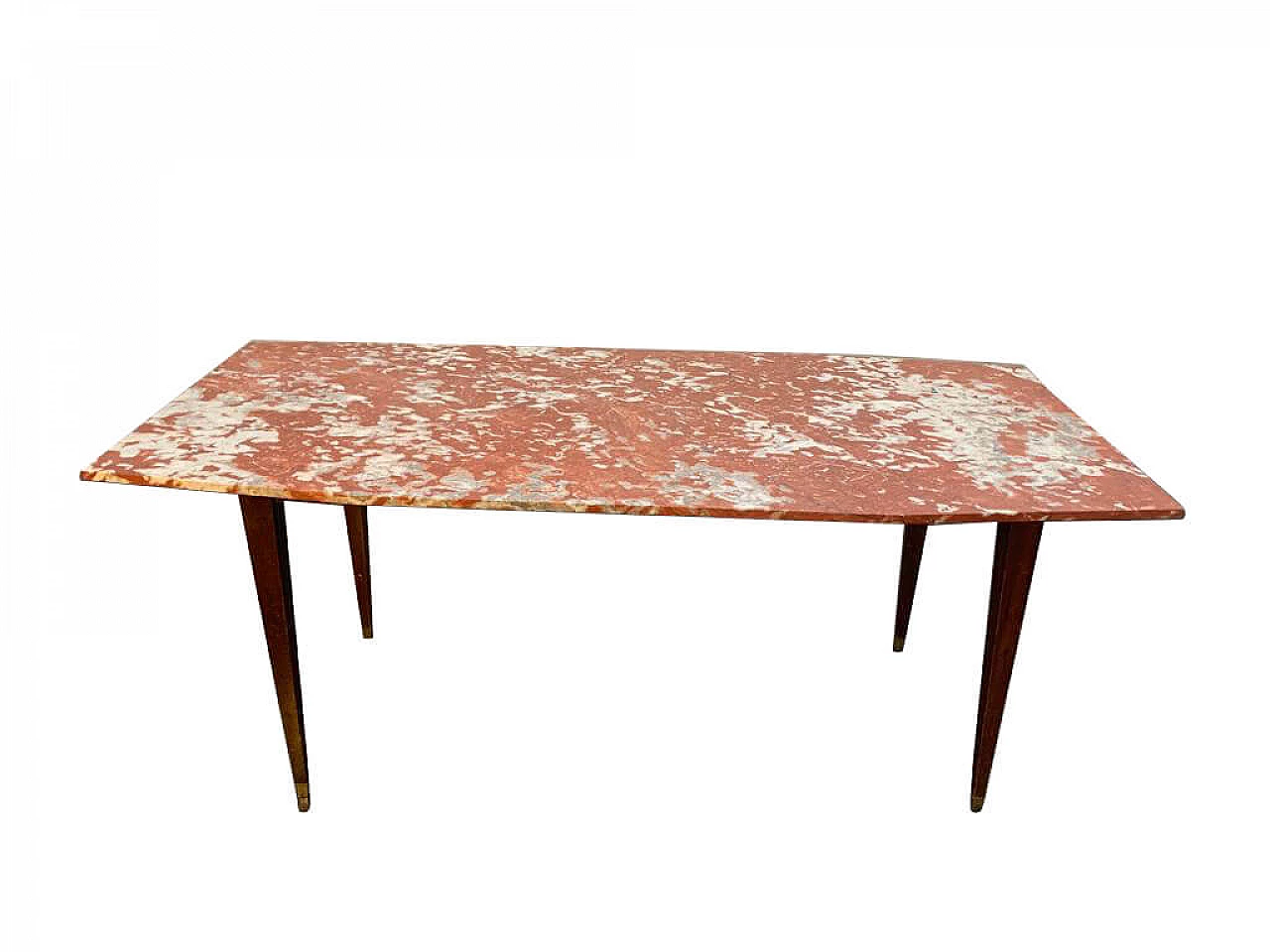 Red marble dining table with wooden and brass legs, France, 50s 1112182