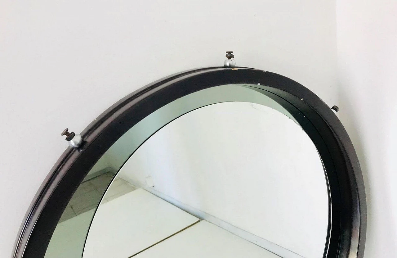 Specchio tondo da parete in legno, anni '70 1112404