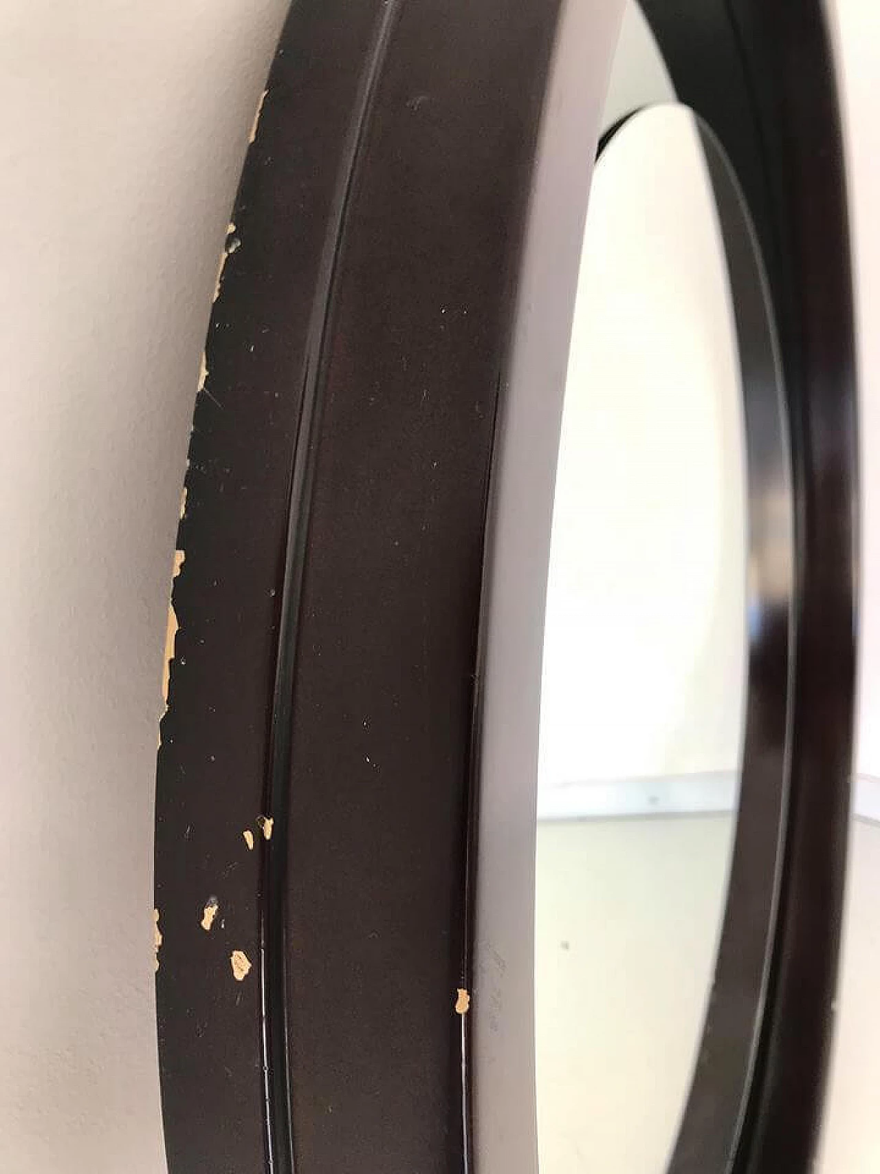 Specchio tondo da parete in legno, anni '70 1112408