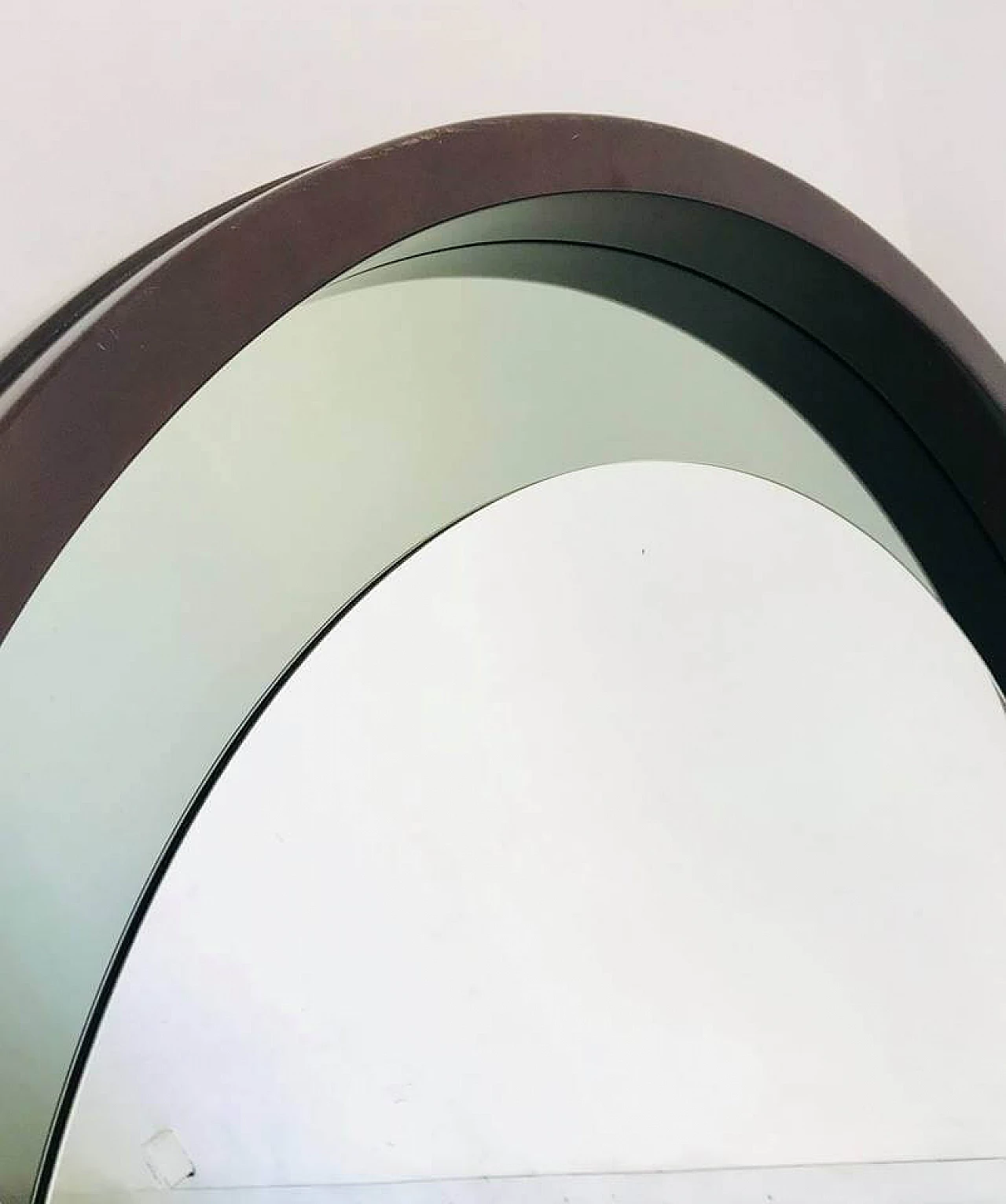 Specchio tondo da parete in legno, anni '70 1112409