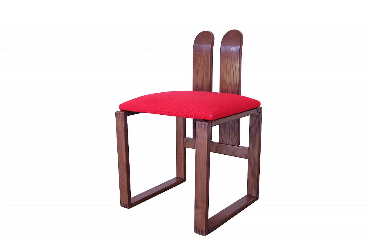 Set of 4 newly restored design chairs in mahogany with red seat, Italy, 60s 1112435