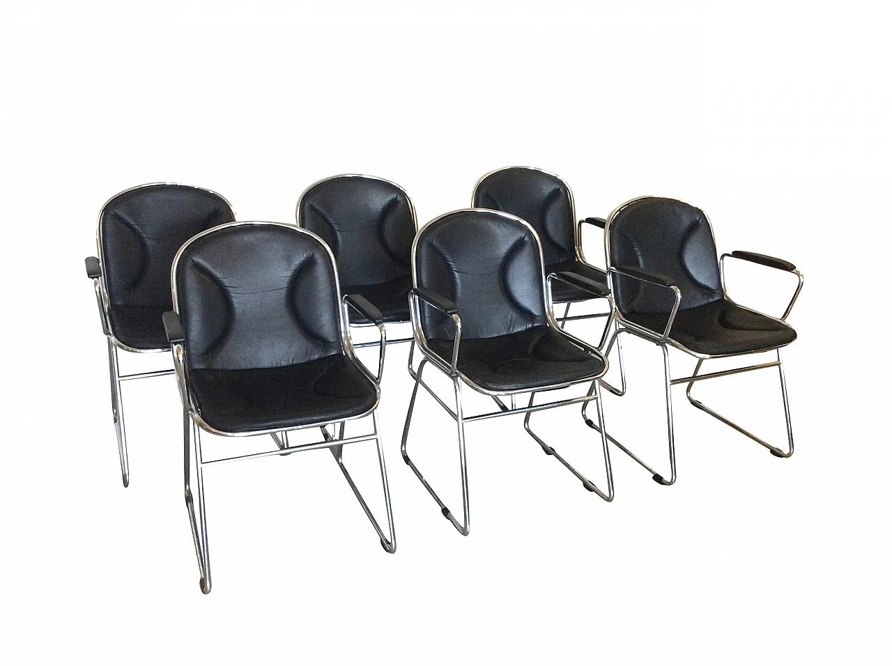 6 steel and skai chairs, 1970s 1112488