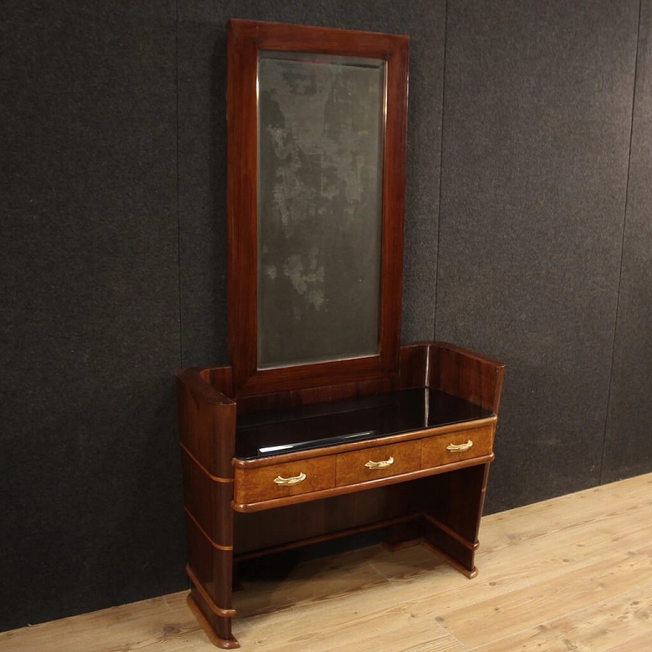 Wood vanity table with glass top, 1970s 1112517