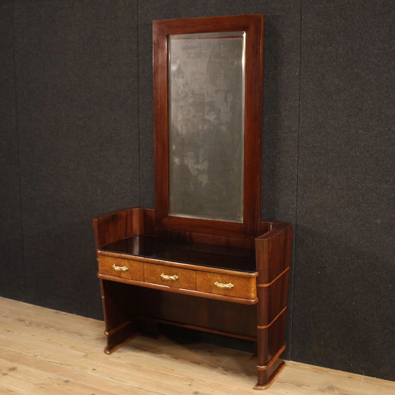 Wood vanity table with glass top, 1970s 1112518