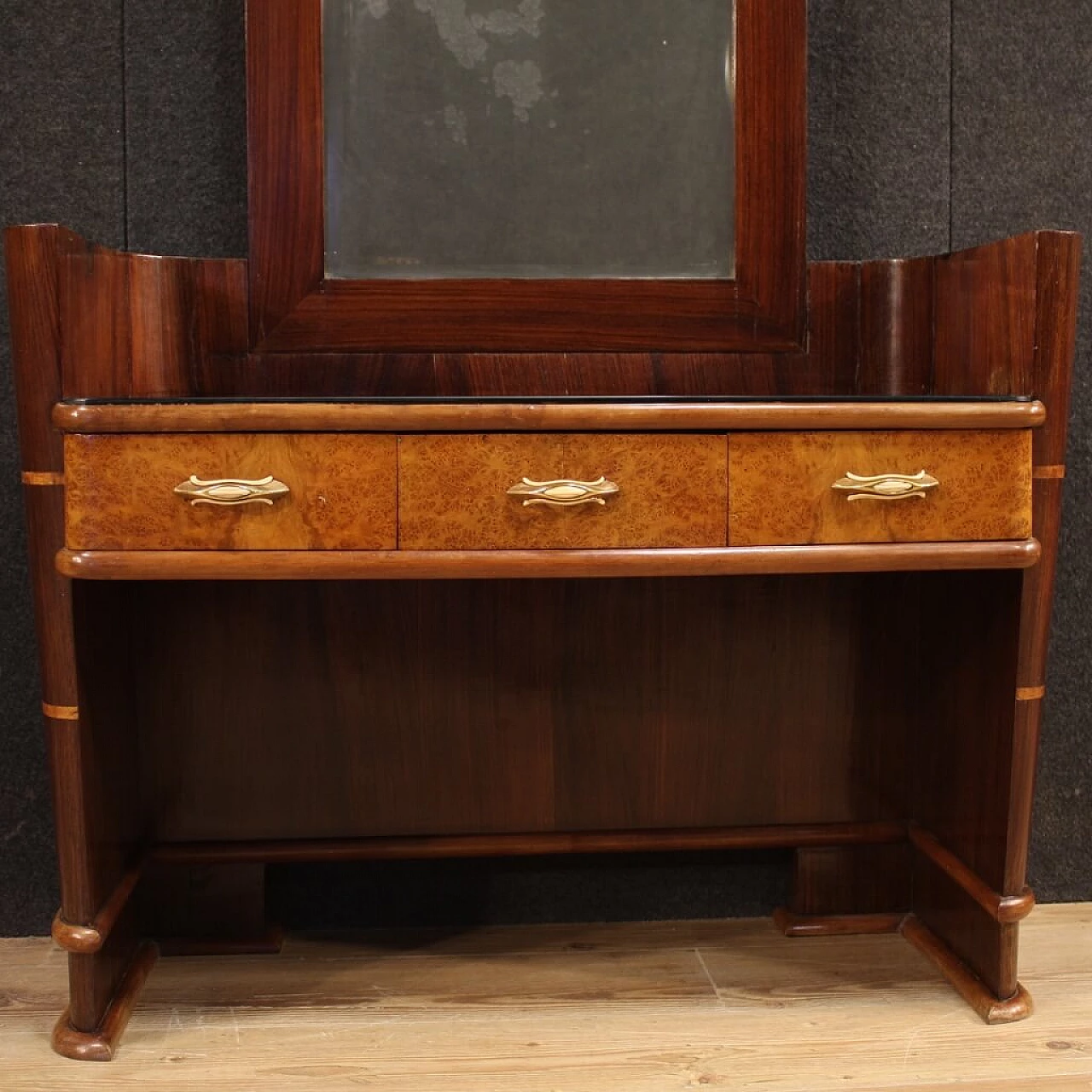 Wood vanity table with glass top, 1970s 1112522