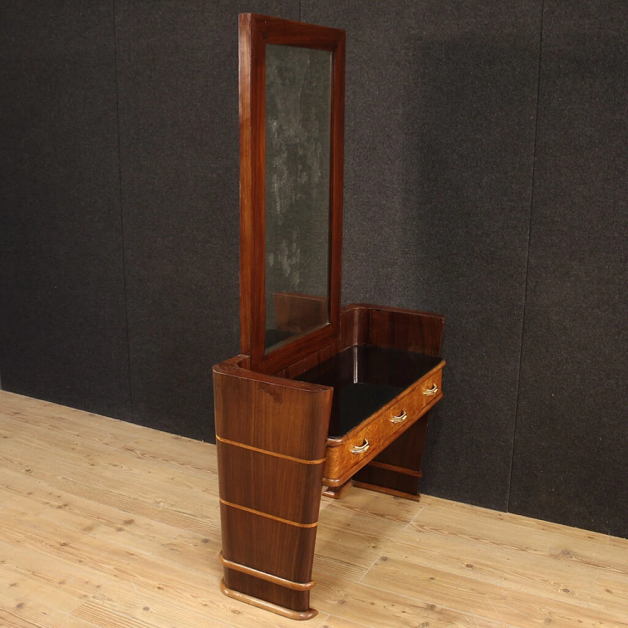 Wood vanity table with glass top, 1970s 1112523