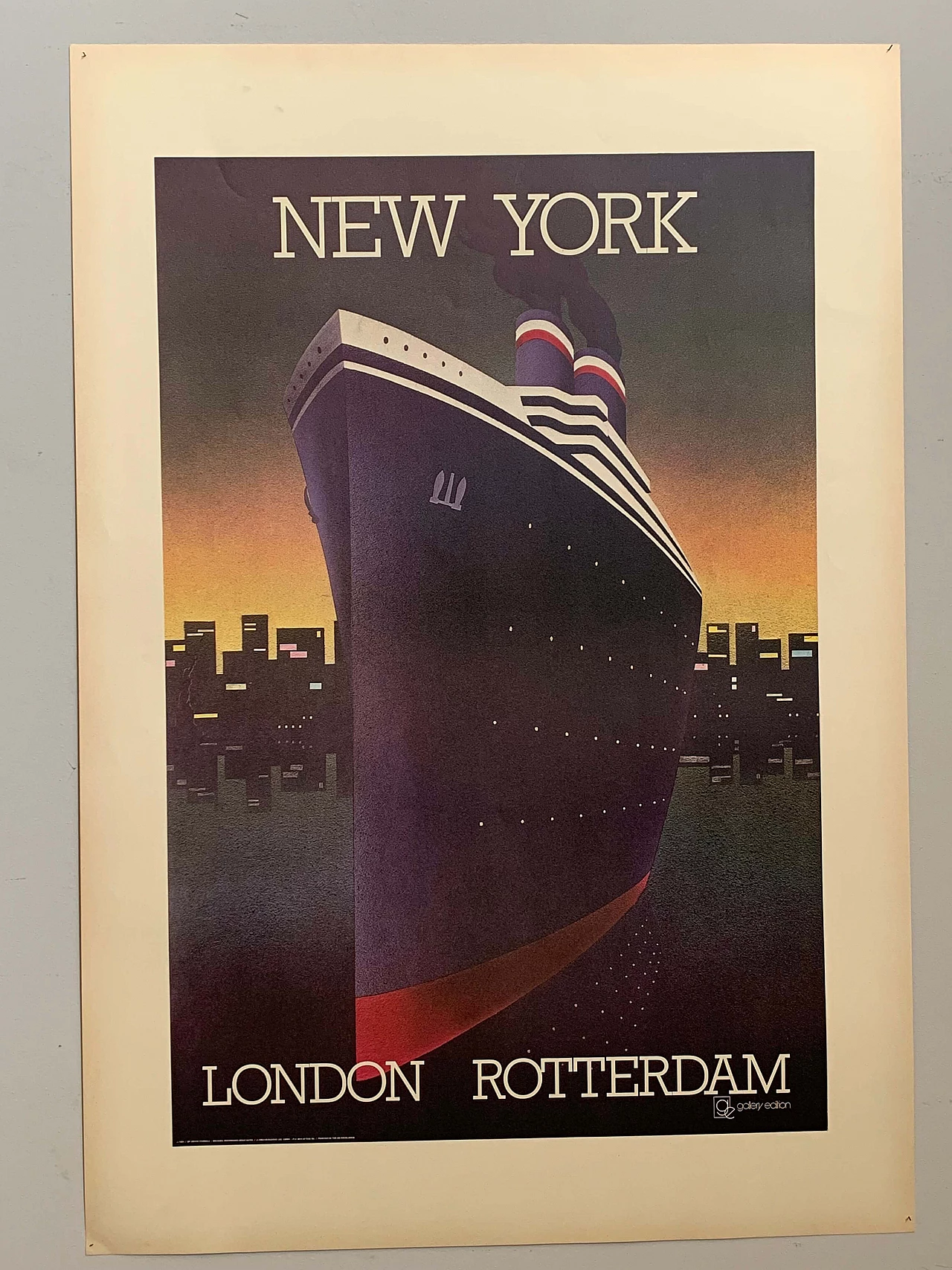 Litografia a tema viaggio transatlantico per New York di Keith Tirrell, anni '70 1112654