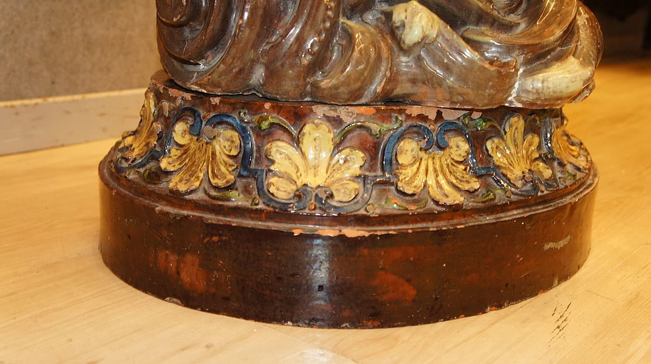 Antique Glazed and painted terracotta flower stand, Italy, 1900s 1112688