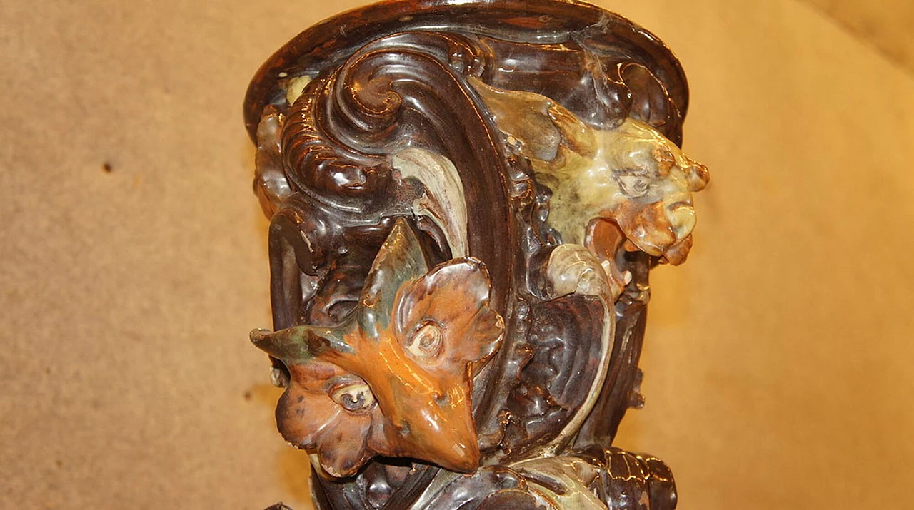 Antique Glazed and painted terracotta flower stand, Italy, 1900s 1112689