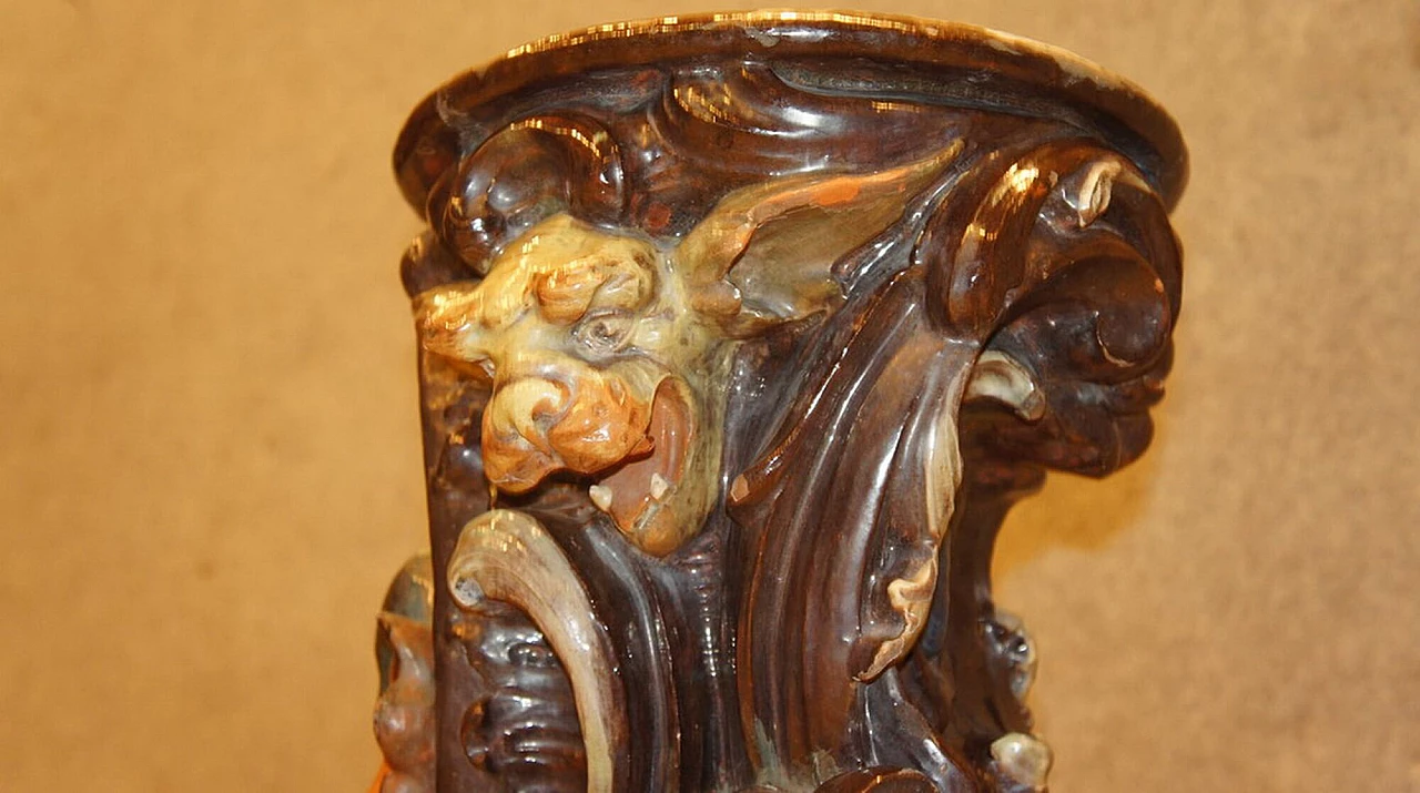 Fiorera antica in terracotta modellata e dipinta, Germania, primi '900. 1112690