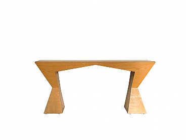 Cubist style desk oak table or consolle, Italy, 70s