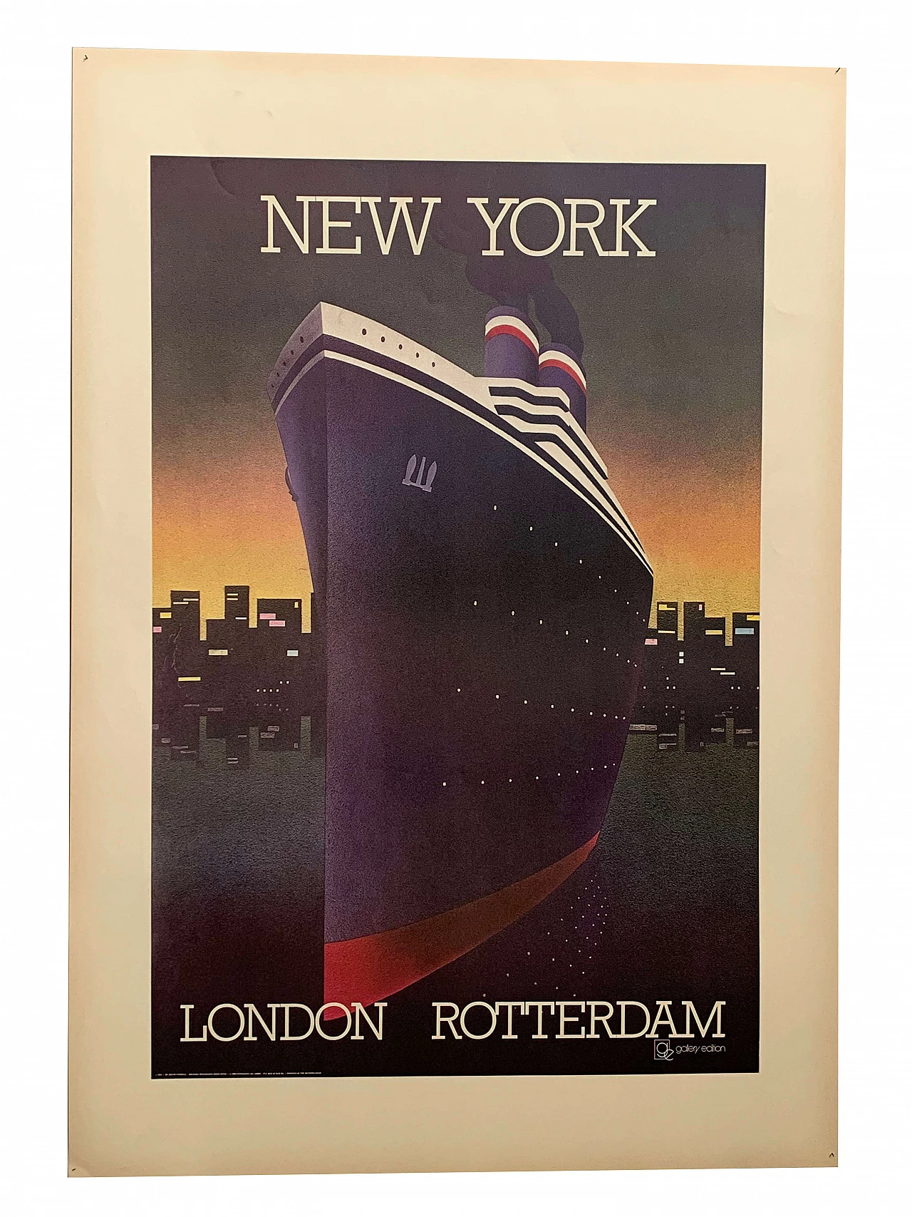 Litografia a tema viaggio transatlantico per New York di Keith Tirrell, anni '70 1112799