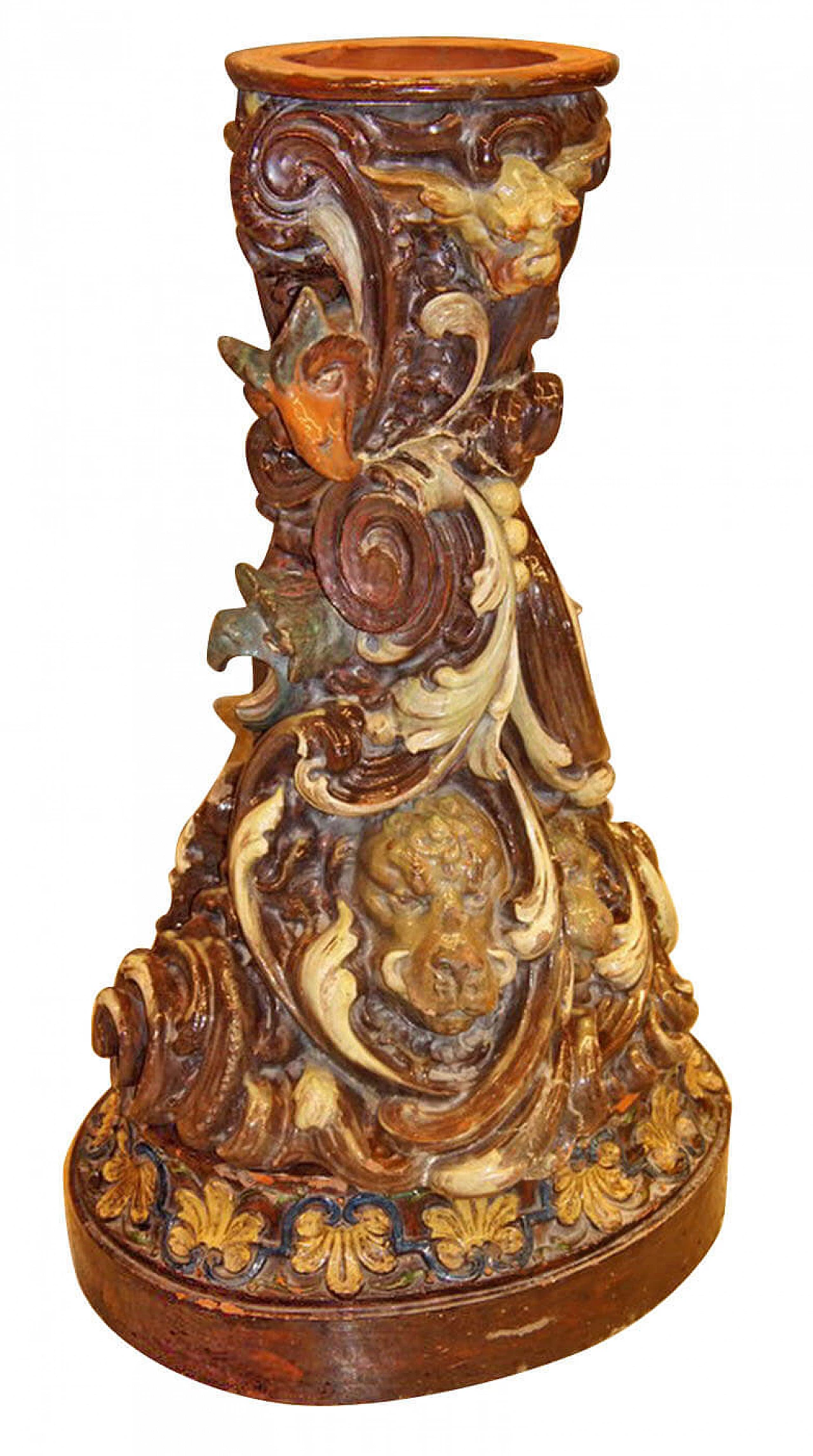 Fiorera antica in terracotta modellata e dipinta, Germania, primi '900. 1112802