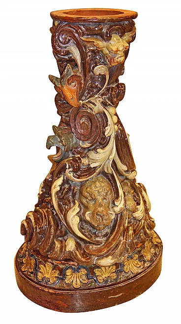 Fiorera antica in terracotta modellata e dipinta, Germania, primi '900.