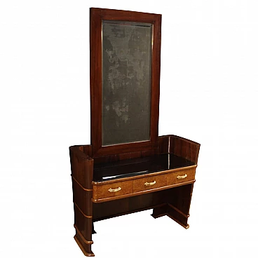 Wood vanity table with glass top, 1970s