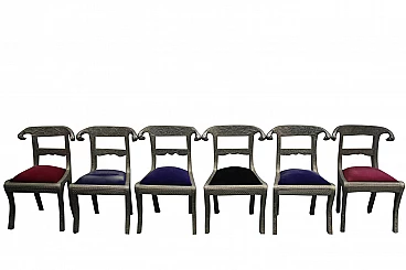 6 Colonial dining chairs in carved silver plate, 1970s